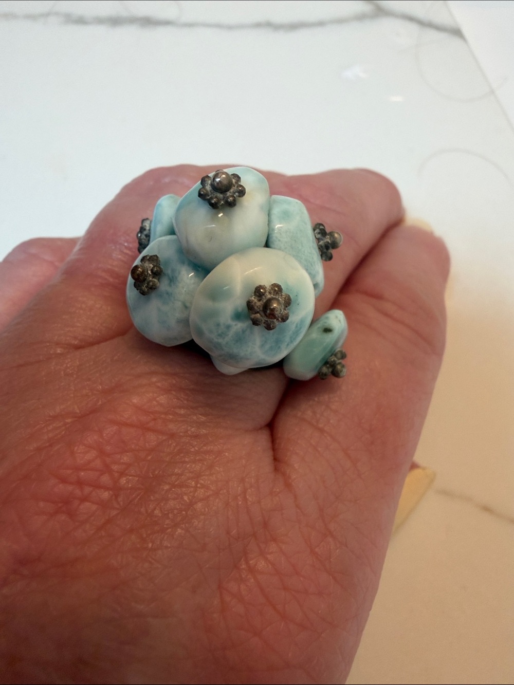 Handmade Larimar Cluster Ring in Sky Blue - Dominican Republic